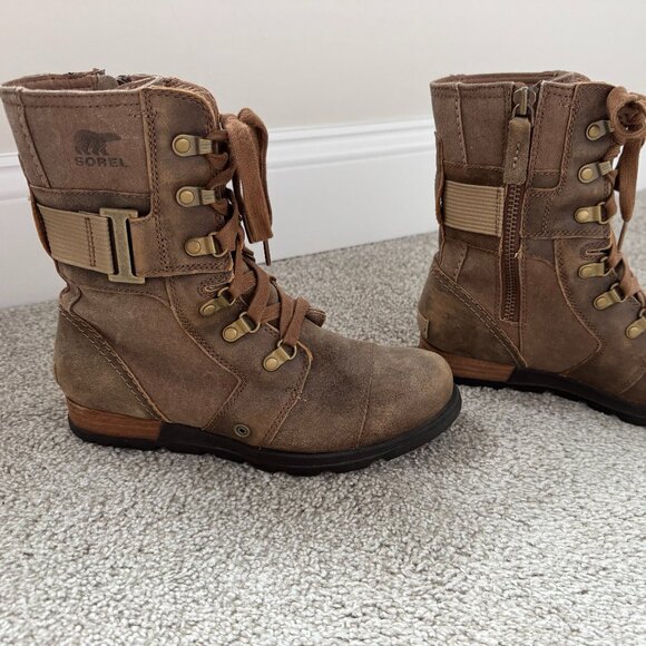 Sorel NL2157-260 Major Carly Leather Canvas Combat Boots Women Size 6.5 - Picture 2 of 3